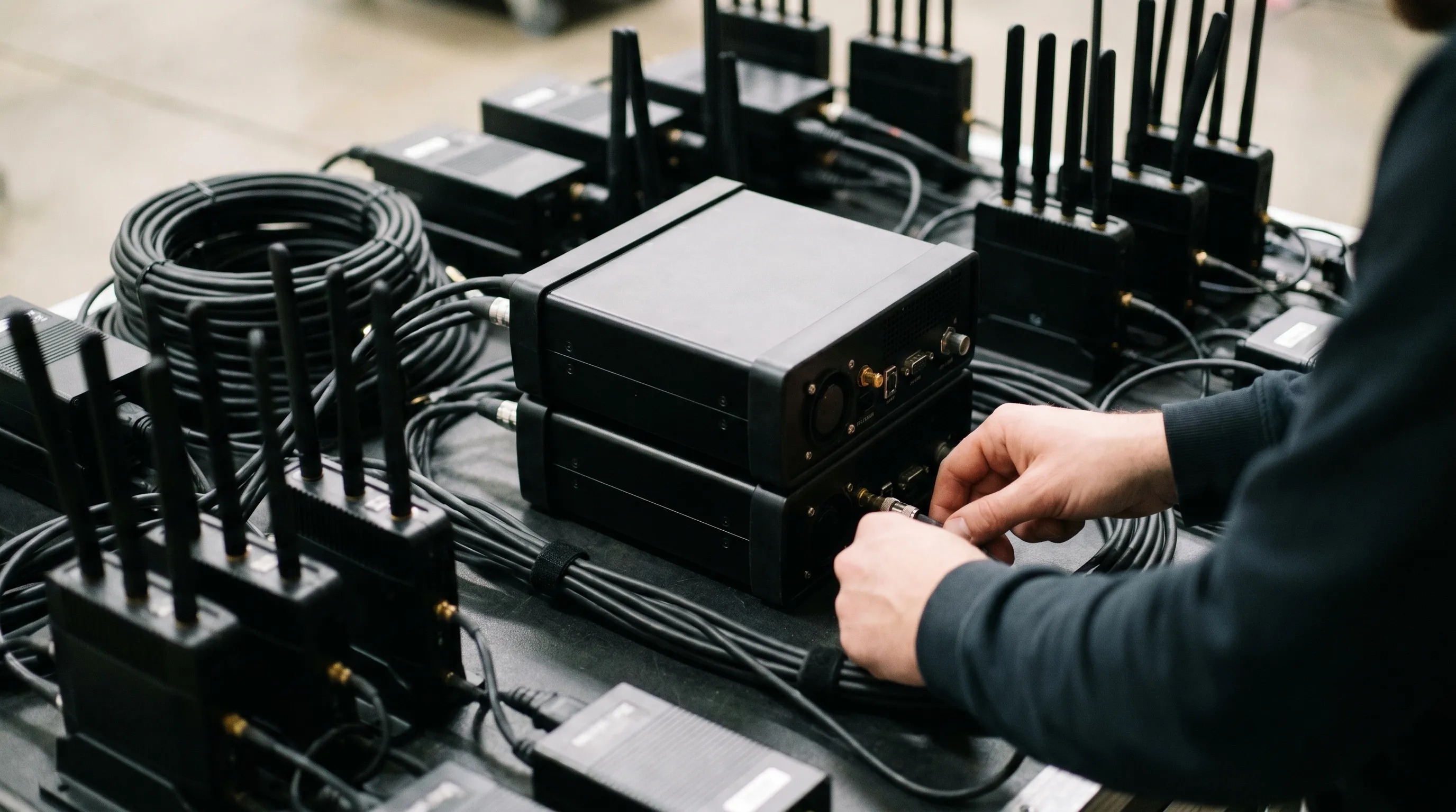 Dispositif de streaming redondant en coulisses : double encodeur et modems 4G/5G, câblage doublé